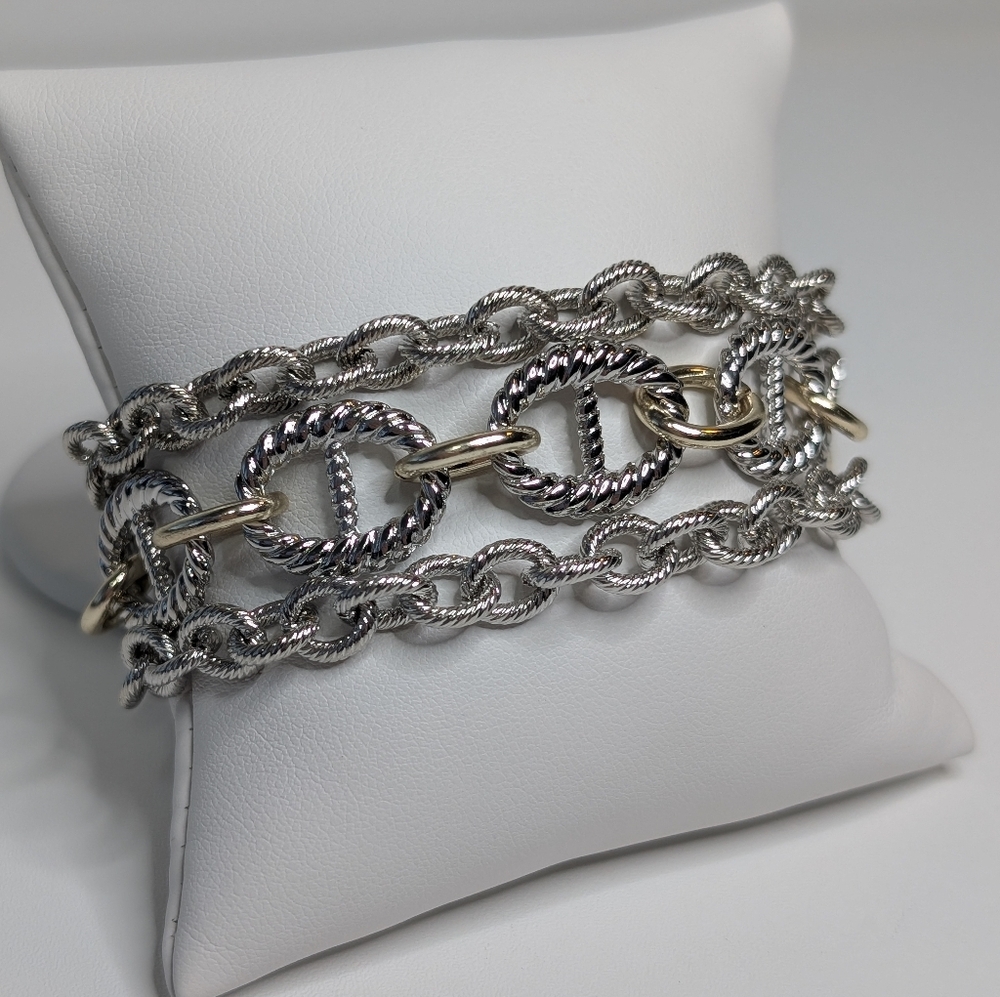 Vintage Two Tone Cable Chain Bracelet Chunky Statement Magnetic Clasp